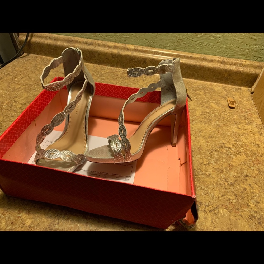 Silver Ankle wrap heels